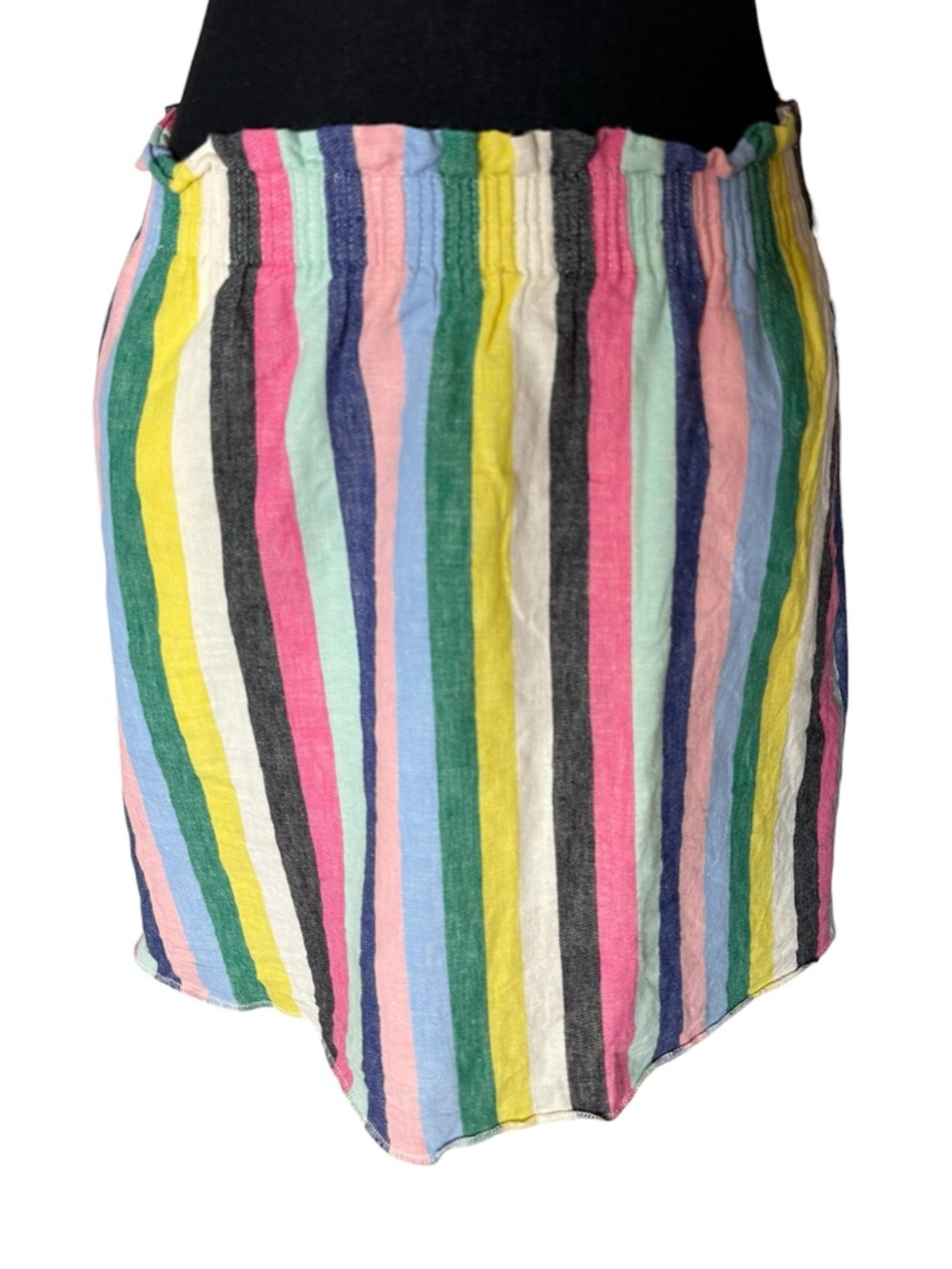 J. CREW FACTORY Linen Blend Rainbow Stripe Skirt Smocked Elastic Waist Pockets 8 - Picture 2 of 12